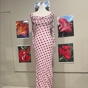 Anthropologie Pink and Black Polka Dot Long Sleeve Dress